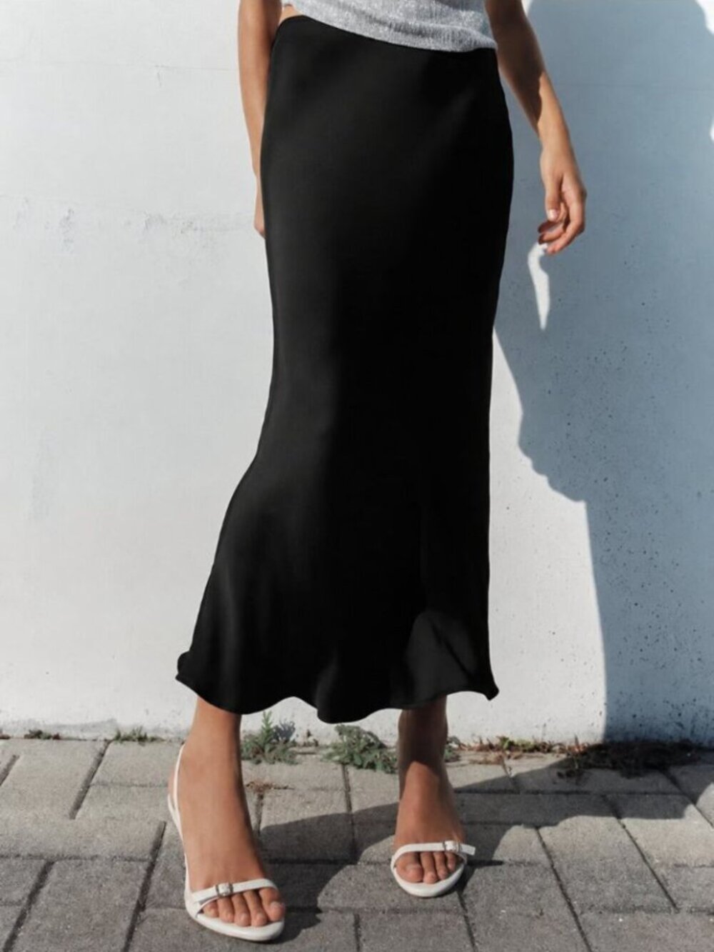Zara Satin Slip Midi Skirt Nwt Black Size Large
